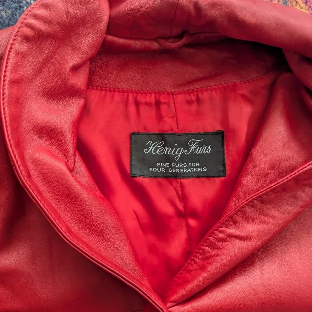 VTG Konig Furs Y2K Red Leather Blazer Biker Moto Jacket Button Up Women's XL EUC